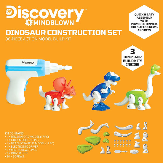 مجموعة بناء الديناصورات ديسكفري 90 قطعة - T-Rex و Triceratops و Brachiosaurus قابلة للبناء، مجموعة أدوات تعليمية في العلوم والتكنولوجيا والهندسة والرياضيات